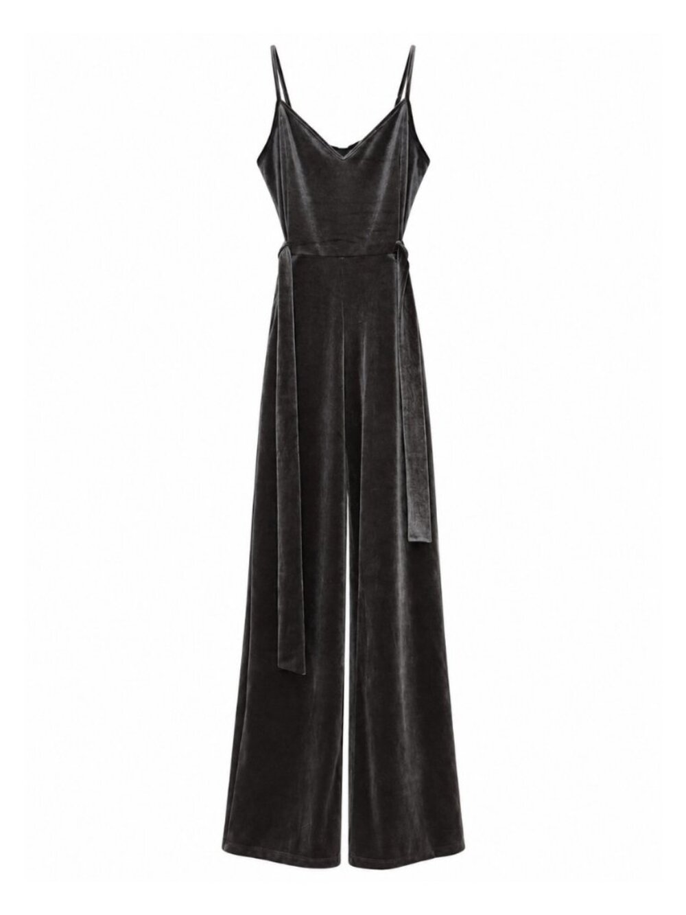 Forever 21 Grey Velvet Wide Leg Jumpsuit XS